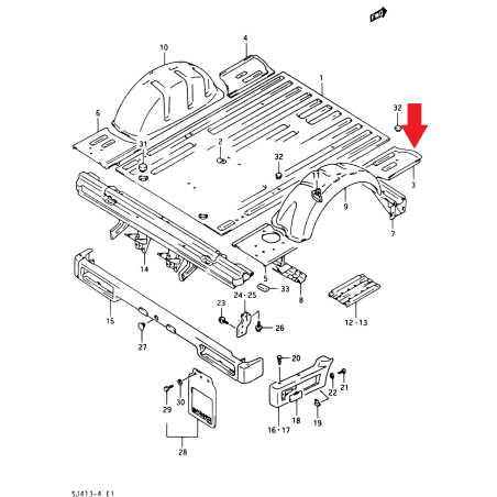 Panel podłogi, prawy Suzuki Samurai Long 62120-80321